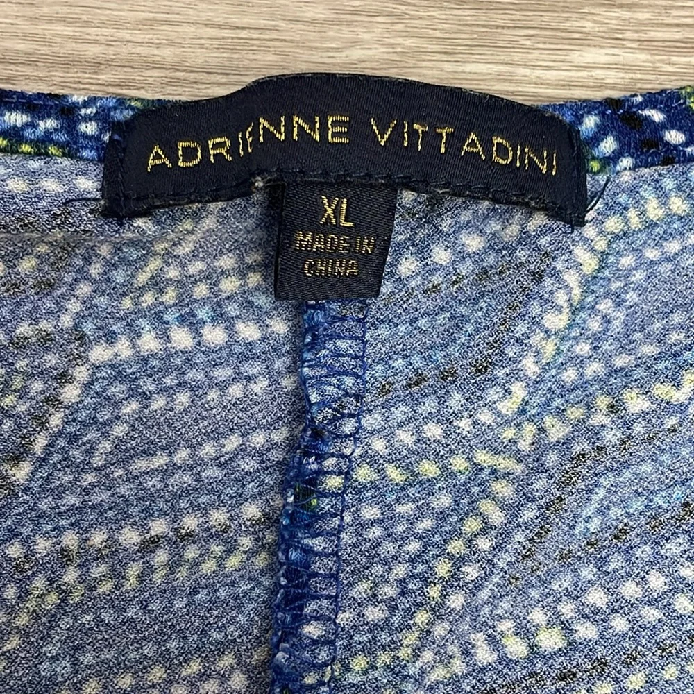 Adrienne Vittadini Blue, Green & White Print Sleeveless Ruched Blouse Size XL - Picture 9 of 12
